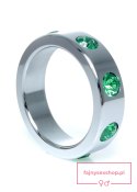 Pierścień-Metal Cock Ring with Green Diamonds Large