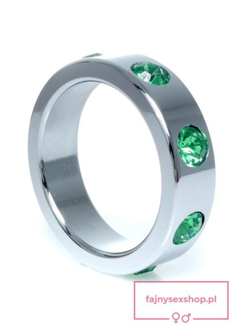 Pierścień-Metal Cock Ring with Green Diamonds Large