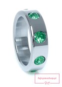 Pierścień-Metal Cock Ring with Green Diamonds Large