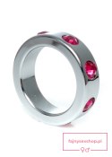 Pierścień-Metal Cock Ring with Pink Diamonds Medium