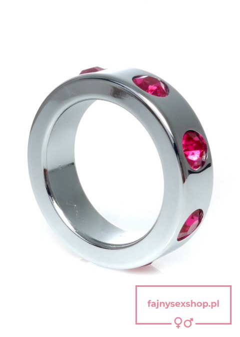 Pierścień-Metal Cock Ring with Pink Diamonds Medium