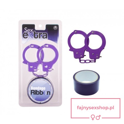 Kajdanki-Purple Sex Extra PVC Ribbon and Handcuffs