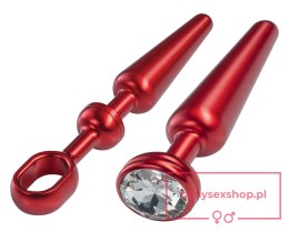 MALESATION Alu-Plug with handle & crystal medium, red