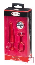 MALESATION Alu-Plug with handle & crystal medium, red