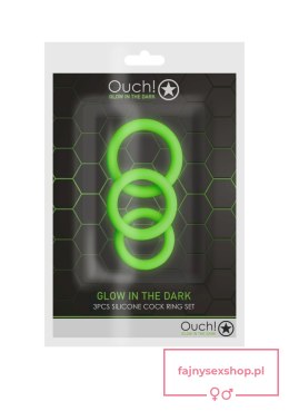 3 pcs Cock Ring Set - Glow in the Dark - Neon Green