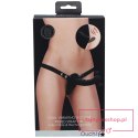 Ouch! - Dual Vibrating - Rechargeable - 10 Speed Silicone Ribbed Strap-On - Adjustable - Black