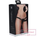 Ouch! - Dual Vibrating - Rechargeable - 10 Speed Silicone Ribbed Strap-On - Adjustable - Black