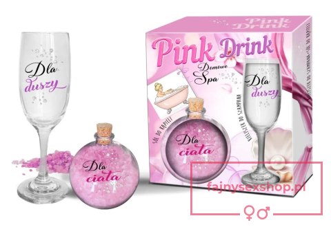 PINK DRINK- Zestaw - kieliszek do szampana i kula z solą do kąpieli - Dla duszy. Dla ciała.