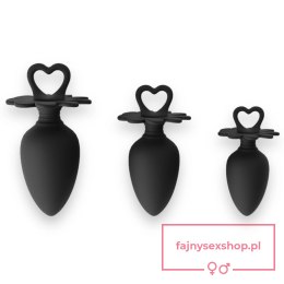 Power Escorts - Heart Plug Anal Starter 3-Pack - S, M & L - Black - quality Silicone - Colour box