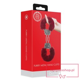 Furry Metal Hand Cuffs - Red