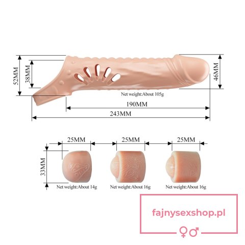 PRETTY LOVE - PENIS SLEEVE, TPE,3 removeable 1 inch extenders PRETTY LOVE - PENIS SLEEVE, TPE,3 removeable 1 inch extenders