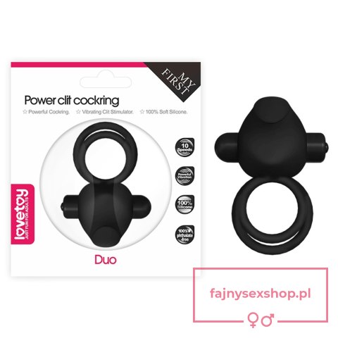Power Clit Duo Silicone Cockring Black Power Clit Duo Silicone Cockring Black